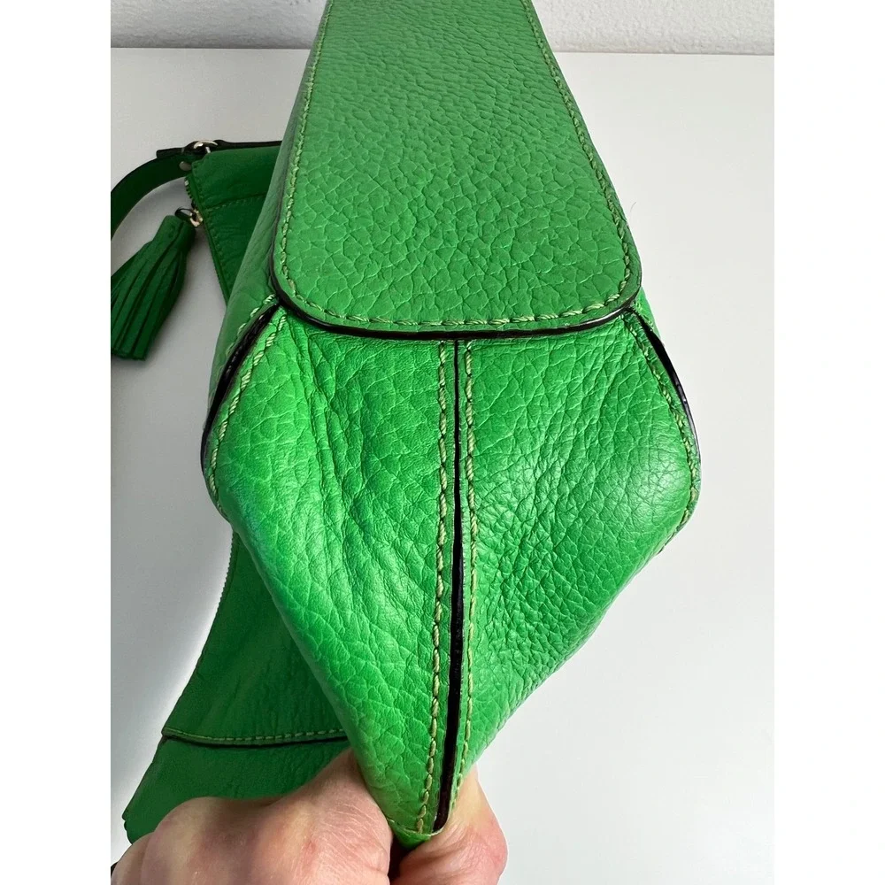 Kate Spade Green Pebbled Leather Tassel Shoulder Hobo Bag Purse Y2K Color Pop